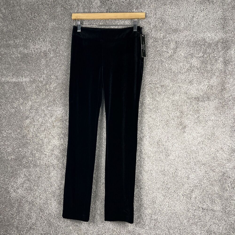 Tahari Leggings Womens Petite 0P Black Velour Skinny Flat Front Zip